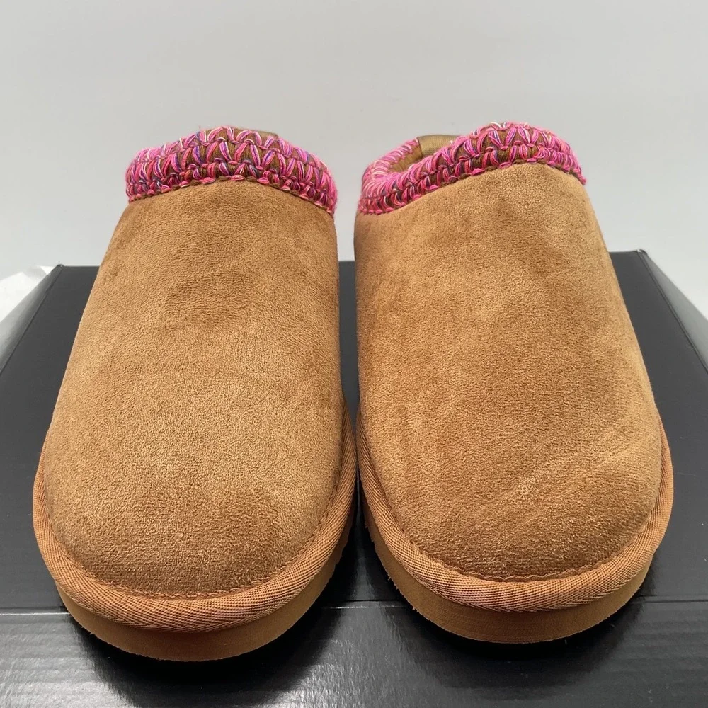 Steve Madden Kids Chestnut Suede Slippers Pink Purple Braided Trim Slip On